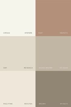 four different shades of beige and brown in the same color scheme, each with their own name