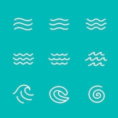 the different types of water waves in white on a blue background, set of icons