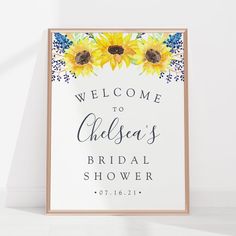 the welcome sign for children's bridal shower with sunflowers on it