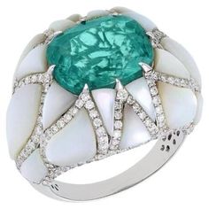 Check out this item from 1stdibs! Meghna Jewels 6.29 carats Emerald Mother of Pearl 18K Gold Ocean Diamond Ring: https://www.1stdibs.com/id-j_24210212 Luxury Mother Of Pearl Wedding Ring, White Mother Of Pearl Fine Jewelry, Ocean-inspired Mother Of Pearl Jewelry With Pearl Charm, Luxury Mother Of Pearl Gemstone Rings, Luxury Flower-shaped Mother Of Pearl Jewelry, Kelly Rutherford, Modern Wedding Rings, Diamond Heart Ring, Jewels Rings