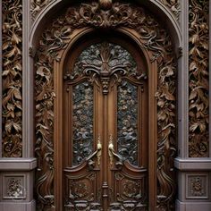 an ornate wooden door with intricate carvings on it