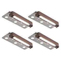 three stainless steel brackets with holes on each side and one light in the middle, set of