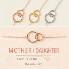 Mother Daughter Bracelet, Mother Daughter Gift, Interlocking Rose Gold Bracelet, Eternity Bracelet, Each Interlocking bracelet comes with a card, gift box & ribbon at no extra cost! Ready for gifting! BRACELET DETAILS ▸ Adjustable Chain Length 6-7.5in (15.2-19cm), ▸ INTERLOCKING CIRCLE Length 0.75 in (2 cm) x Width 0.5 in (1.3 CM) MATERIALS ▸ Color options: .925 Sterling Silver, Gold Vermeil, Rose Gold Vermeil (Vermeil means a thick plating over Sterling Silver metal, best quality and better Mother Daughter Jewelry Bracelet, Daughter Bracelet, Eternity Bracelet, Mother Daughter Jewelry, Mother Daughter Bracelets, Mother Of The Bride Gift, Box Ribbon, Mother Daughter Necklace, Wedding Bracelets