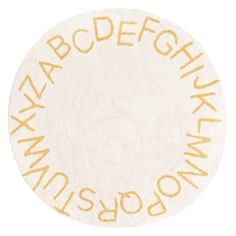 a white circle with yellow letters on it