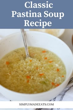 Classic pastina soup in a bowl topped with black pepper and cheese. Traditional Pastina Soup, Simple Pastina Recipes, Pasting Soup Recipe, Quick Fix Meals, Pastatini Soup, Italian Pastina Soup Recipes, Easy Pastina Soup, Penaciline Soup, Patina Soup