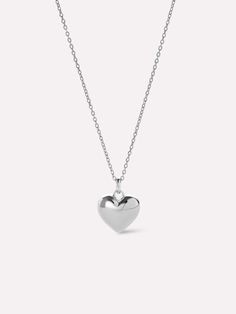 Heart Necklace - Lev Small Silver Luxury Silver Heart Necklace Fine Jewelry, Large Puffy Heart Pendant, Simple Heart Necklace, Small Heart Necklace, Simple Silver Jewelry, Heart Shaped Necklace, Silver Heart Necklace, Puffy Heart, Heart Eyes