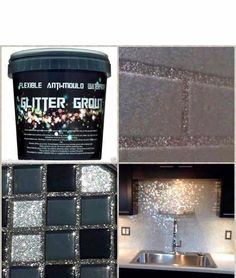 a bucket of glitter sits on top of a counter