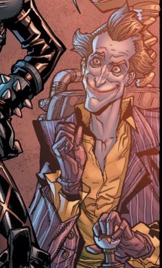 an image of the joker and his companion in batman comics, with one person standing next to him