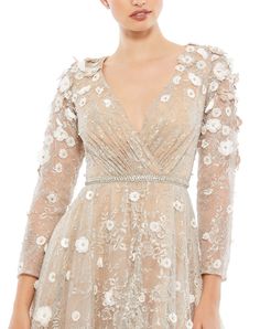 3d Floral Wedding Dress, Short Wedding Guest Dresses, Wedding Dress With Long Sleeves, Mnm Couture, Floral Cocktails, A Line Cocktail Dress, Tea Length Wedding, Floral Cocktail Dress, Unique Prom Dresses