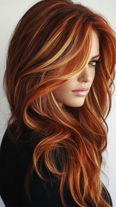 Fall Hair Colors Copper Highlights Copper Brown Hair Highlights, Copper Highlights On Black Hair, Brown Hair Highlights, Fall Hair Colors Copper, Highlights On Black Hair, Copper Brown Hair, Red Orange Hair, Style For Autumn, Warm Hair Color