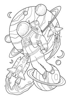 an astronaut floating in space coloring page