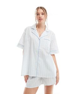 Lingerie & Nightwear by ASOS DESIGN Designed for downtime Includes a shirt and shorts Stripe print Button placket Relaxed fit Palm Beach Outfits, Blue Pajama Set, White Pajamas, Striped Short Sleeve Shirt, Shirt And Shorts, Winter Party Dress, Beach Outfits, Sweaters And Leggings, Long Sleeve Floral Dress