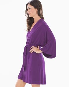 Why you’ll love it: Designed to match our sleepwear, this short robe adds a layer of comfort and fashion to your loungewear. Details Long sleeves. Pockets at sides. Attached belt. 38" length. 93% rayon, 7% spandex. Machine wash. Imported. Online Exclusive. V-neck Robe With Tie Waist For Loungewear, Relaxed Fit V-neck Kimono For Loungewear, Tie Waist Wrap Sleepwear For Loungewear, Wrap Sleepwear With Tie Waist For Loungewear, Tie Waist Wrap Sleepwear, Long Sleeve Sleep Robe With Tie Waist, Long Sleeve Robe With Tie Waist For Lounging, Long Sleeve Tie Waist Sleep Robe, Spring Lounging Robe With Tie Waist