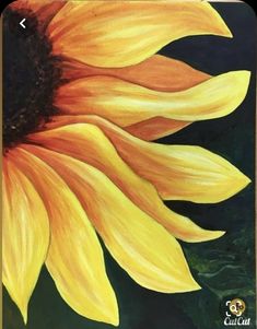 a painting of a yellow sunflower on a black background