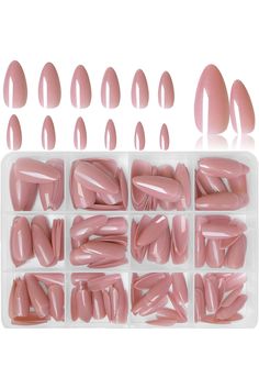 LoveOurHome 240pc Nude Almond Press on Nails Medium Stiletto Fake Fingernails Full Cover False Artificial Nail Tips Manicure Decor with Tabs for Women Girls Stiletto Almond Nails, Nails Short Stiletto, Glue On Nails Short, Black Nail Tips, Short Stiletto Nails, Nude Press On Nails, Basic Nail, Press On Nails Almond, Medium Stiletto