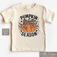 Pumpkin Season Fall Girls Toddler Tee, Kids Shirt or Baby Onesie®.  Little Peekoos™ is the place to find trendy, cute and funny baby Onesie's®, kid's shirts and raglan tees for your infant, toddler, or young child which are perfect for photographs, family trips or your holiday celebration. Our goal is to provide Cute Kids Clothes with Fun Expressive Designs for All Occasions.  We take great care to provide only the best for your little ones, therefore we only use CPSIA Compliant, premium, 100% c Toddler Thankful Shirt, Toddler Thanksgiving Shirt, Halloween Toddler Shirt, Pumpkin Graphic Tee, Kids Pumpkin Shirt, Funny Baby Onesies, Pumpkin Seasoning, Cute Outfits For Kids, Toddler Tees