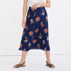 A Seriously Pretty Mid-Length Floral Skirt In The Softest Silk. Wear It With Sandals And A Tucked-In Tee For A Laid-Back-Meets-Luxe Summertime Look. Also, An Ideal Piece To Wear At A Resort Or Cruise. Shell - 100% Silk. Lining - 100% Polyester. Size 10. Approximate Measurements (Laying Flat) Waist 16” Length 31” New With Tags. Please Note That There Was A Run Near The Bottom Of The Front That Was Repaired/Improved By A Professional Seamstress. It Is Not Very Noticeable Because Of The Location Of It And Because The Lining Camouflages It - Please See Last Two Pictures. Silk - Vibrant - Bright - Floral - Tropical - Officewear - Office - Workwear - Work - Business - Professional - Ch Office Workwear, Madewell Skirt, Business Professional, Bird Of Paradise, Birds Of Paradise, Office Wear, Shopping Trip, Mid Length, Floral Skirt