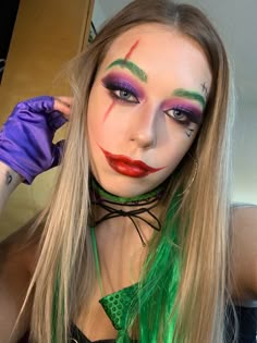 halloween, makeup, joker makeup look. Female Joker Halloween Makeup, Women’s Joker Makeup, Joker Make Up Easy, Simple Joker Makeup Female, Joker Woman Makeup, Girls Joker Costume, The Joker Makeup Women