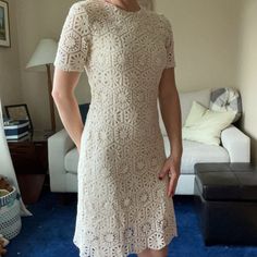 Beautiful Crochet Dress Purchased In Europe. Brand New! Crochet Short Sleeve, Crochet Short, Crochet Dresses, Guess Dress, Dress Purchase, Short Sleeve Dress, Beautiful Crochet, Crochet Dress, Cream White