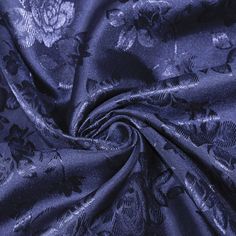 Kayla NAVY BLUE Polyester Floral Jacquard Brocade Satin Fabric by the Yard - 10004 Interiors Dream, Floral Jacquard, Jacquard Pattern, Brocade Fabric, Blue Silk, Jacquard Fabric, Navy Floral, Patterned Fabric, Luxury Fabrics