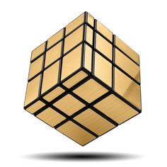 a golden cube is shown on a white background