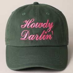 Howdy Darlin' Embroidered Baseball Cap - "Howdy Darlin" Typography Design - 6 Panel Baseball Cap - 100% Cotton - Adjustable Snap Closure - Relaxed Fit and Pre-Curved Visor *One Size Fits Most - Adjustable Strap Makes Fit Comfortable.* Discover the epitome of casual style with our Embroidered Baseball Cap—a pinnacle of high-quality craftsmanship and thoughtful design. This hat seamlessly blends comfort and fashion, featuring meticulous embroidery that adds a touch of sophistication to its casual Cowgirl Lifestyle, Scarf Coverup, Rebecca Black, Embroidered Baseball, Denim Outerwear, Embroidered Baseball Caps, Casual Hat, Blazer With Jeans, City Style