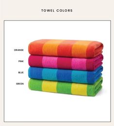 towels are stacked on top of each other with different colors and sizes to choose from