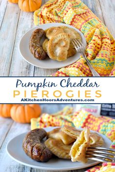 pumpkin cheddar pies on a plate with a fork