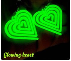 Neon glowing heart from our 3d print collection. colour: Yellow earrings,glows green in the dark Glow In The Dark Earrings, Glowing Heart, Dark Earrings, Uv Reactive, Yellow Earrings, Cute Earrings, Ear Wire, 3d Print, In The Dark