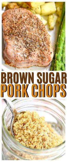 brown sugar pork chops with asparagus and potatoes