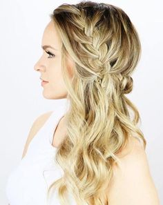 Hairstyle For Prom, Braided Half Updo, Side Braid Hairstyles, Goddess Braids Hairstyles, Braided Prom Hair, Long Hairstyle, Beach Wedding Hair, Prom Hairstyles For Long Hair