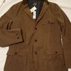 J.Crew Brand New (Nwt) Lined Men's Field/Barn Jkt. Xs & Sm Dark Brown 3 Front Pockets, 1-Interior Pocket. Classic Fitted Brown Utility Jacket, Fitted Classic Brown Utility Jacket, Casual Fitted Utility Jacket With Lapel Collar, Casual Fitted Single Breasted Utility Jacket, Classic Fitted Khaki Utility Jacket, Brown Cotton Blazer With Patch Pockets, Classic Fitted Utility Jacket With Patch Pockets, Fitted Utility Jacket With Welt Pockets For Spring, Fitted Spring Utility Jacket With Welt Pockets