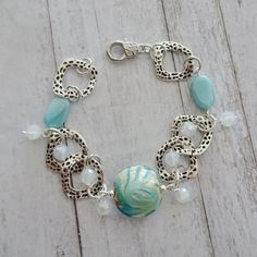 Aqua Bead Bracelet-Silver Linked Bracelet-Beach-Glass Bead Bracelet-Bracelet-Beaded Bracelet-Silver Sea Opal, Linked Bracelet, Aqua Beads, Bracelet Beaded, Glass Beaded Bracelets, Beach Glass, Bracelet Silver, Bead Bracelet, Accessories Bracelets