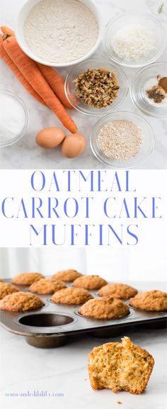 carrot cake muffins with oatmeal and carrots in the background