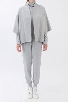 JOEY JOGGER PANT IN KNIT PIMA COTTON STRETCH IN HEATHER MEDIUM GREY - Jarbo Comfort Chic, Italian Shirts, Organza Shirt, Elevated Casual, Cropped Coat, Drawstring Detail, Soft Luxury, Casual Luxury, Blouse Pants