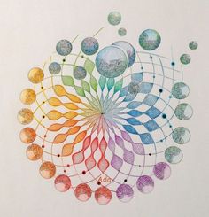 an artistic drawing with colored circles in the center