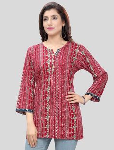 * Ethnic Motif Printed Straight Kurti Printed Kurti / Embroidered Short Kurti / Indian Tunic / Summer-Spring Evening Dress / Cotton Tunic Tops * Red straight kurti * Ethnic motif printed * Round neck, three-quarter, regular sleeves *Fabric:- Viscose Rayon *Wash Care:- Machine-wash AVAILABLE IN 7 SIZES THEY ARE IN FOLLOWING MEASUREMENTS IN INCHES:- XS:- Bust-34/Waist-26/Length-31 S:- Bust-36/Waist-28/Length-31 M:- Bust-38/Waist-30/Length-31 L:- Bust-40/Waist-32/Length-31 XL:- Bust-42/Waist-34/Len Red Bohemian Tunic For Festive Occasions, Red Block Print Tops For Festival Season, Red Bohemian Kurta For Festive Occasions, Red Bohemian Kurta For Navratri, Bohemian Printed Kurta For Diwali, Red Fitted Kurta With Traditional Patterns, Fitted Red Kurta With Traditional Patterns, Red Bohemian Kurta For Eid, Red Cotton Dress For Diwali