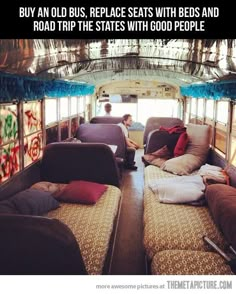 an old bus with beds and road trip states with good people