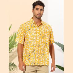 Made of soft and lightweight fabric, daisy flower shirts gives you a comfortable wearing experience in hot summer. The flower shirts is great for summer, beach, Hawaiian party, camping and daily wear. Made from comfortable materials, this shirt is durable, breathable, and comfortable, which make you feel cool in hot summer day. Believe you will need a shirt like this to march various bottoms. Fabric Daisy, Hawaiian Party, Hawaiian Beach, Hawaiian Beaches, Sleeve Packaging, Beach Shirt, Flower Shirt, Hem Style, Beach Shirts