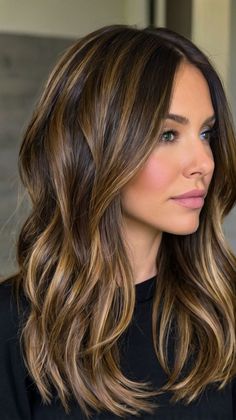 Highlights For Cool Toned Skin, Dark Brown Hair With Heavy Highlights, Highlights And Lowlights On Brown Hair, Long Hair Highlights And Lowlights, Long Hairstyles Side Part, Light Brown Hair With Lowlights, Brunettes With Highlights, Maroon Highlights, Winter Hair Colors