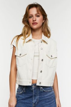 Corduroy Cropped Vest Cotton Button-up Vest With Buttons, Trendy Cropped Cotton Denim Vest, Cropped Cotton Jacket With Button Closure, Cotton Cropped Jacket With Button Closure, Trendy Cotton Vest With Snap Buttons, Cotton Cropped Jacket, Collared Cotton Cropped Jacket With Pockets, Cotton Button-up Vest, Trendy Cotton Denim Vest With Snap Buttons