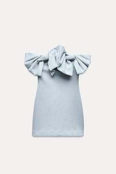 STRAPLESS BOW DRESS - Blue / Gray | ZARA United States Winter Formal Dresses Short, Homecoming Outfit, Winter Formal Dresses, Dior Couture, Cardigan Sweater Jacket, Straight Neckline, Blue Mini Dress, Blazer And Shorts, Blue Bow