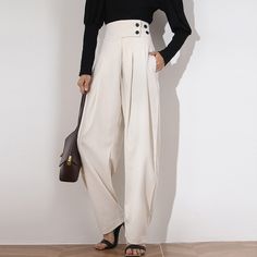 Toloer TWOTWINSTYLE White Wide Leg Pants For Women High Waist Solid Minimalist Casual Trousers Female Fashion Clothing Style New 2022 White Wide Leg Pants, Bone White, Casual Trousers, Hot Dress, Female Fashion, Straight Leg Pants, Bra Sizes, Summer Sale, Leg Pants