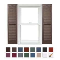 an open window with brown shutters and various colors