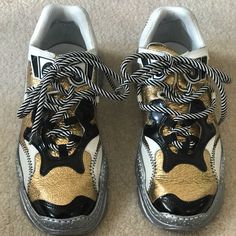 Real Authentic! Never Worn Before. They Fit Pretty Big So I’m Happy To Sell Sporty Gold Leather Custom Sneakers, Sporty Custom Gold Leather Sneakers, Chic Gold Leather Sneakers, Chic Low-top Sneakers For Streetwear, No 21 Shoes, Womens Shoes Sneakers, To Sell, Shoes Sneakers, Women Shoes