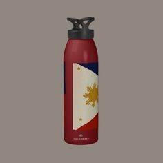 a red water bottle with the flag of philippines on it's front and side