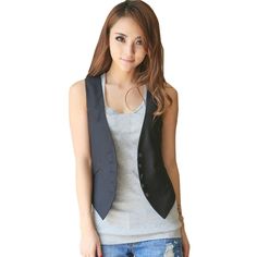 New Fashion Woman's Slim Sleeveless Waistcoat Tops Suit Vest Black S M L DZ88 Ladies Waistcoat, Fashion Vest, Diy Vetement, Black Vest