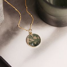 Genuine Moss Agate Round Circle Disc Necklace on 14k Gold Filled Satellite Chain / Long Layering Necklace / Boho Look, Raw Natural Gemstone - Etsy Gold Moss Agate Round Jewelry, Layered Necklaces Boho, Gold Disc, Round Circle, Disc Pendant, Disc Necklace, Layering Necklace, Boho Look, Moss Agate