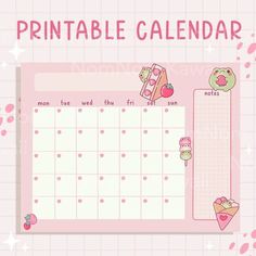 a pink calendar with cute animals on it and the words printable calendar written below