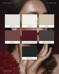 a woman with her hands on her face and the color swatches are all different